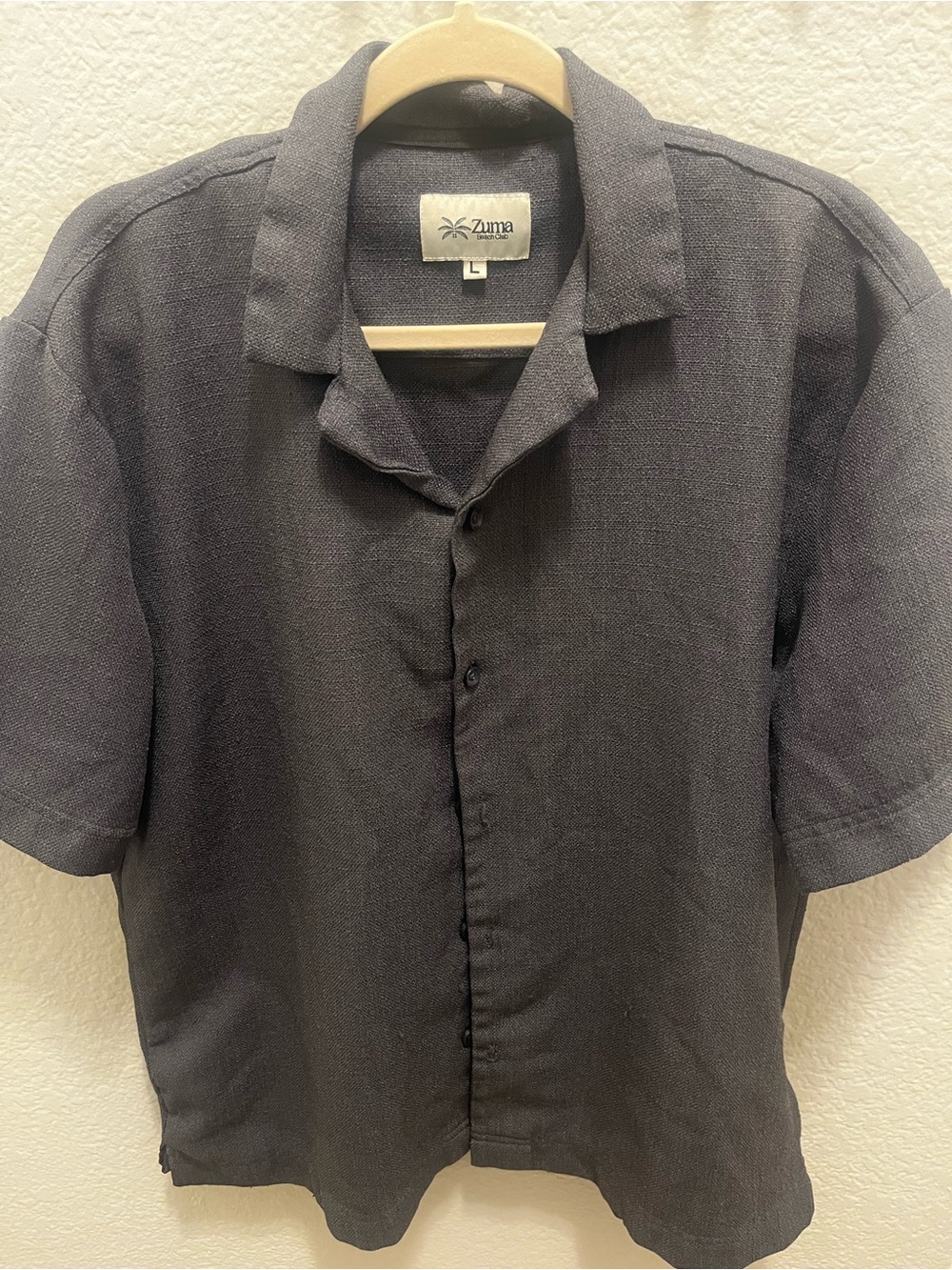 Zuma Beach Club Mens Large Dark Gray Textured Knit Camp Collar Shirt Short Sleev